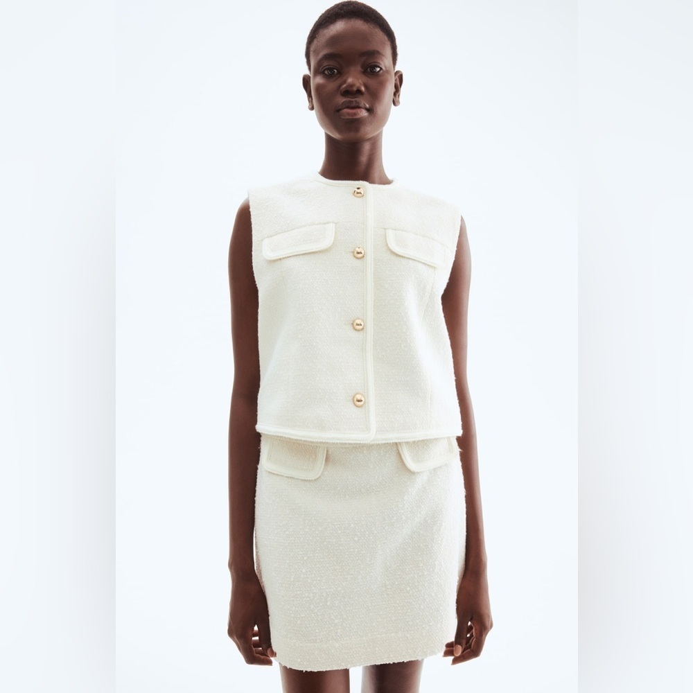 NWT H&M Chic Cream Textured Tweed Mini Skirt Size 6